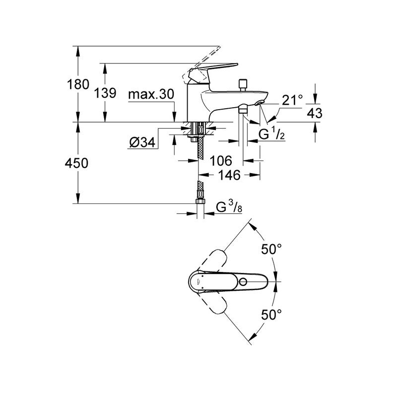 Mitigeur baindouche monotrou Grohe Eurosmart Cosmopolitan - 2