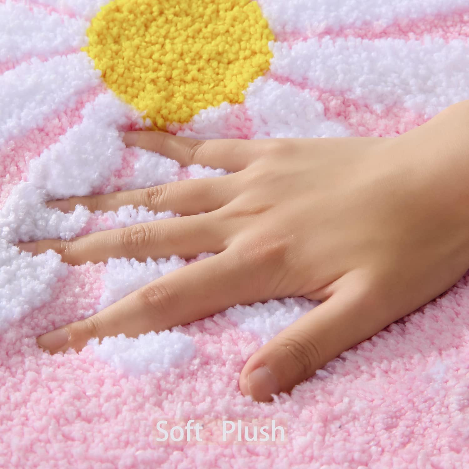 Tappeto Da Bagno Lungo Rosa Con Margherite - Morbido E Assorbente In Microfibra - Antiscivolo Con Retro TPR - Lavabile - 2