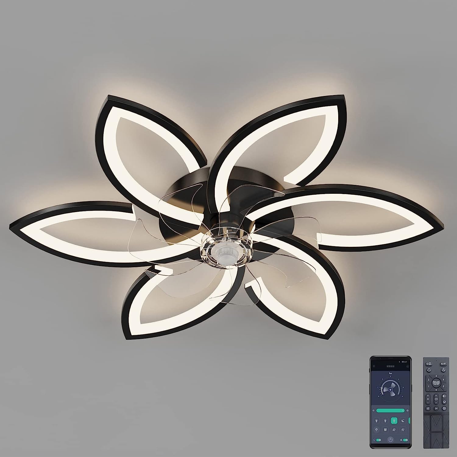Ventilateur de plafond avec éclairage et télécommande, plafonnier LED silencieux