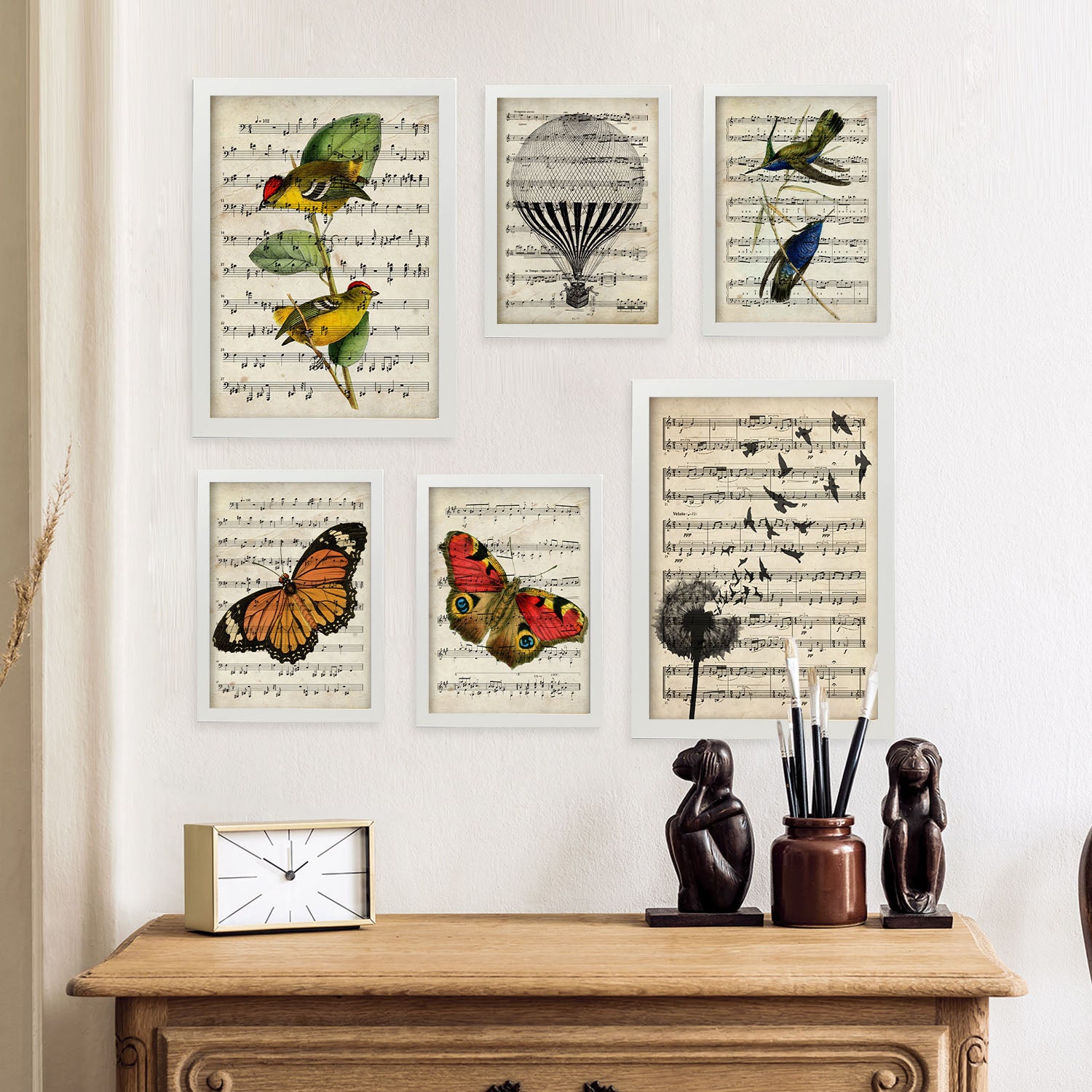 Nacnic posters de posters de partituras ilustraciones estilo enciclopedia vintage con pájaros y mariposas naturaleza y vuelo para la a4 & a3 sin marco