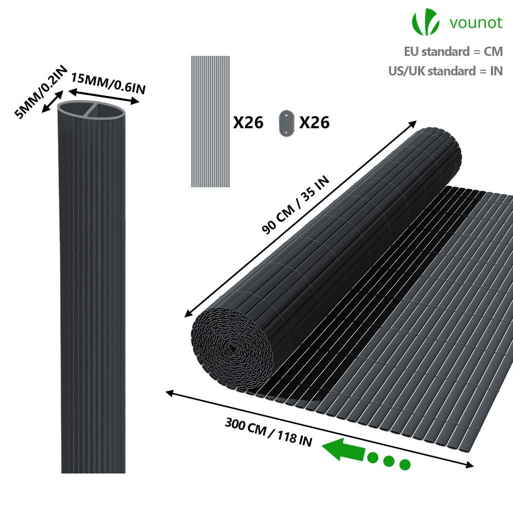 Canniccio PVC Frangivista Recinzione 90x300cm con Supporto Centrale, Arella Doppia Schermo Privacy, Grigio - 5