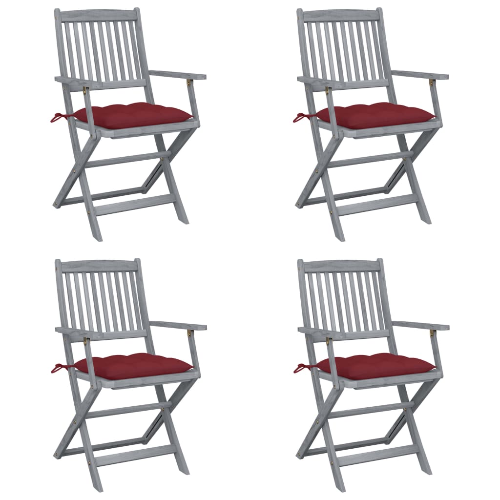 4 piezas Sillas de jardín | Silla de exterior | Sillon jardín plegables cojines madera maciza acacia CFW602274 - 2