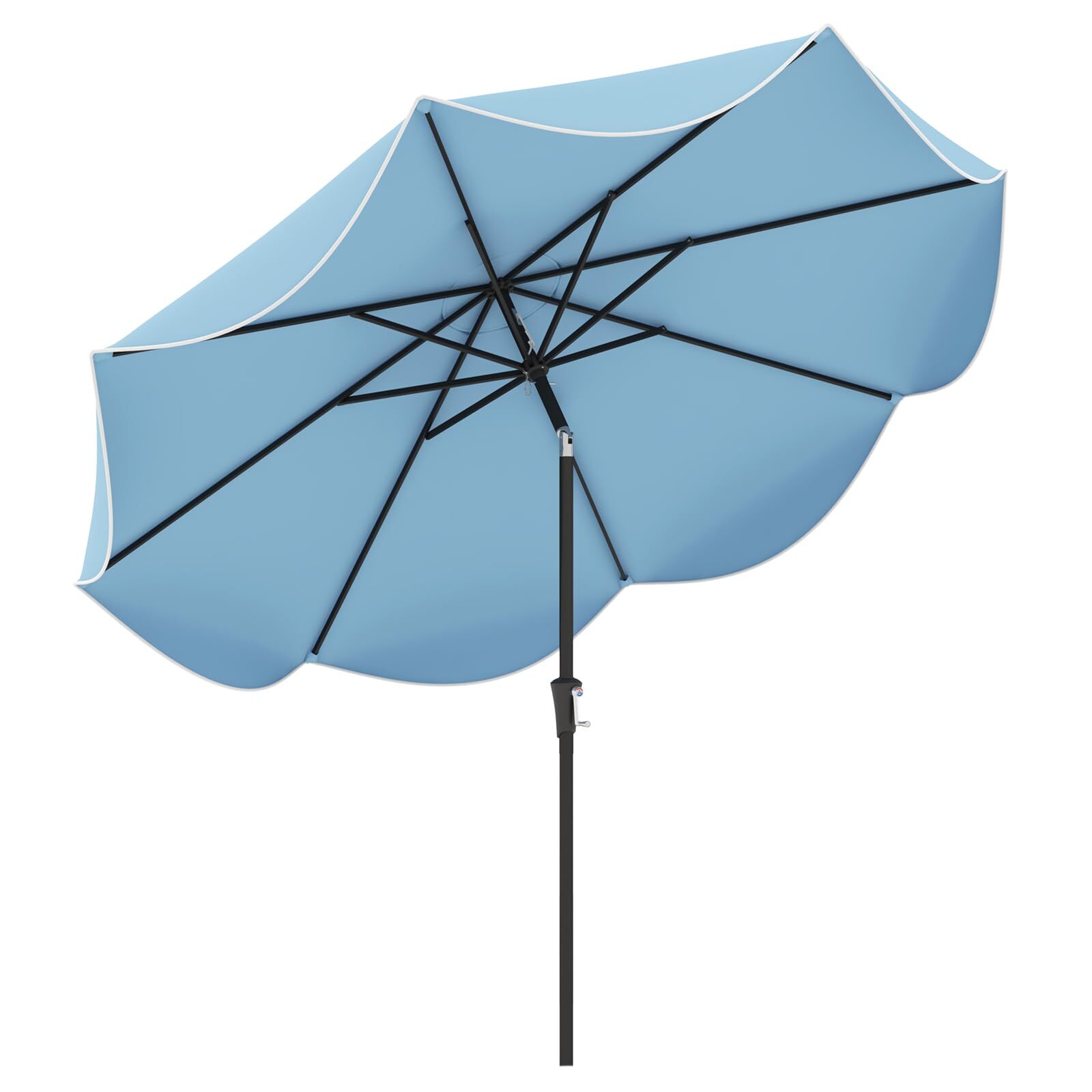 Parasol przeciwsłoneczny, 270 cm, z korbą i falbanką, Podstawa parasola nie jest dołączona, obustronnie zginany o 25°, do ogrodu, 270 x 270 x 245 cm