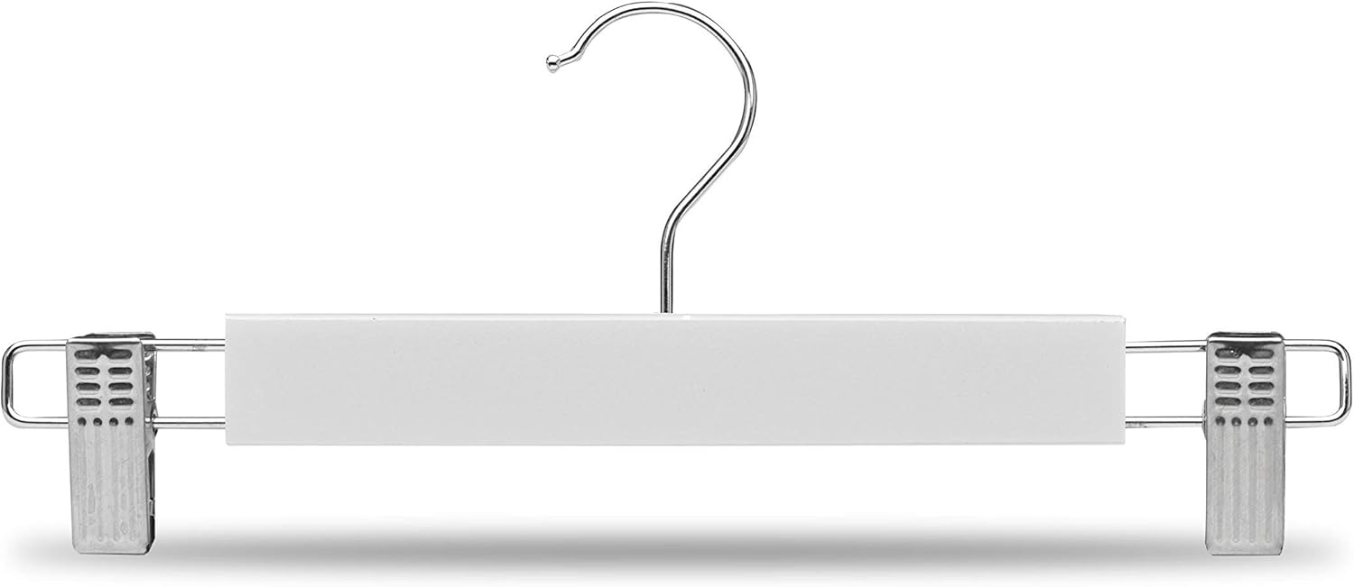 Cintre en bois massif pour jupes, pantalons et jeans, couleur naturelle, avec pinces réglables et crochet pivotant (24 unités, blanc) - 2