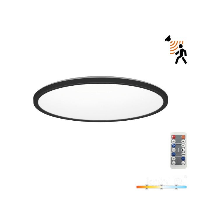 Plafon z pilotem okrągły NIVERA CIRCLE LED 18W Odcienie bieli 1710lm czarny wym: 2,8 x 30 x 30 cm IP54 Kobi