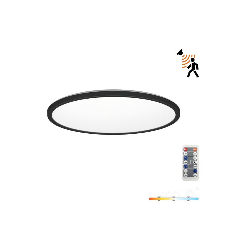 Plafon z pilotem okrągły NIVERA CIRCLE LED 18W Odcienie bieli 1710lm czarny wym: 2,8 x 30 x 30 cm IP54 Kobi