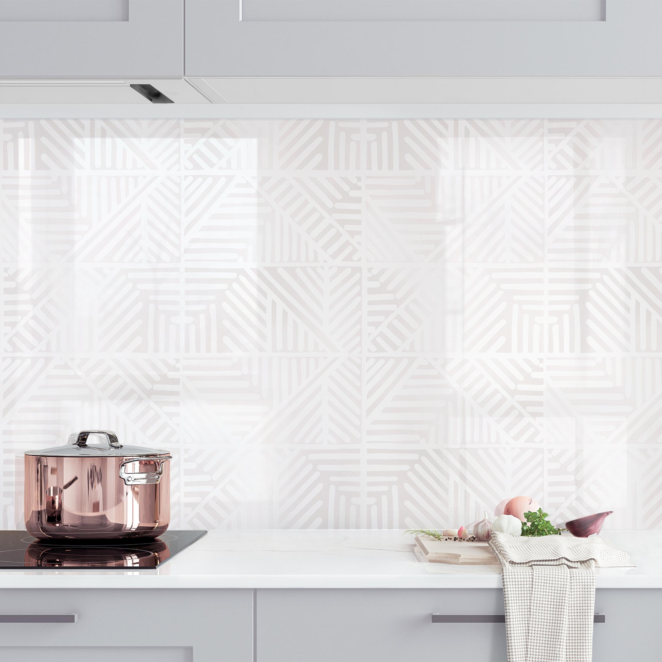 Salpicadero cocina adhesivo - line pattern stamp in white ii 100 x 50 cm