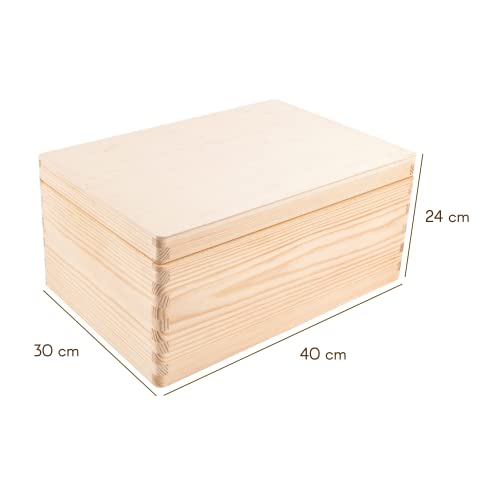 Creative Deco XXL Grande Scatola Legno con Coperchio | 40x30x24 cm | Conteniore per Documenti Portagiochi | non Levigato non Verniciato da Decorare - 9