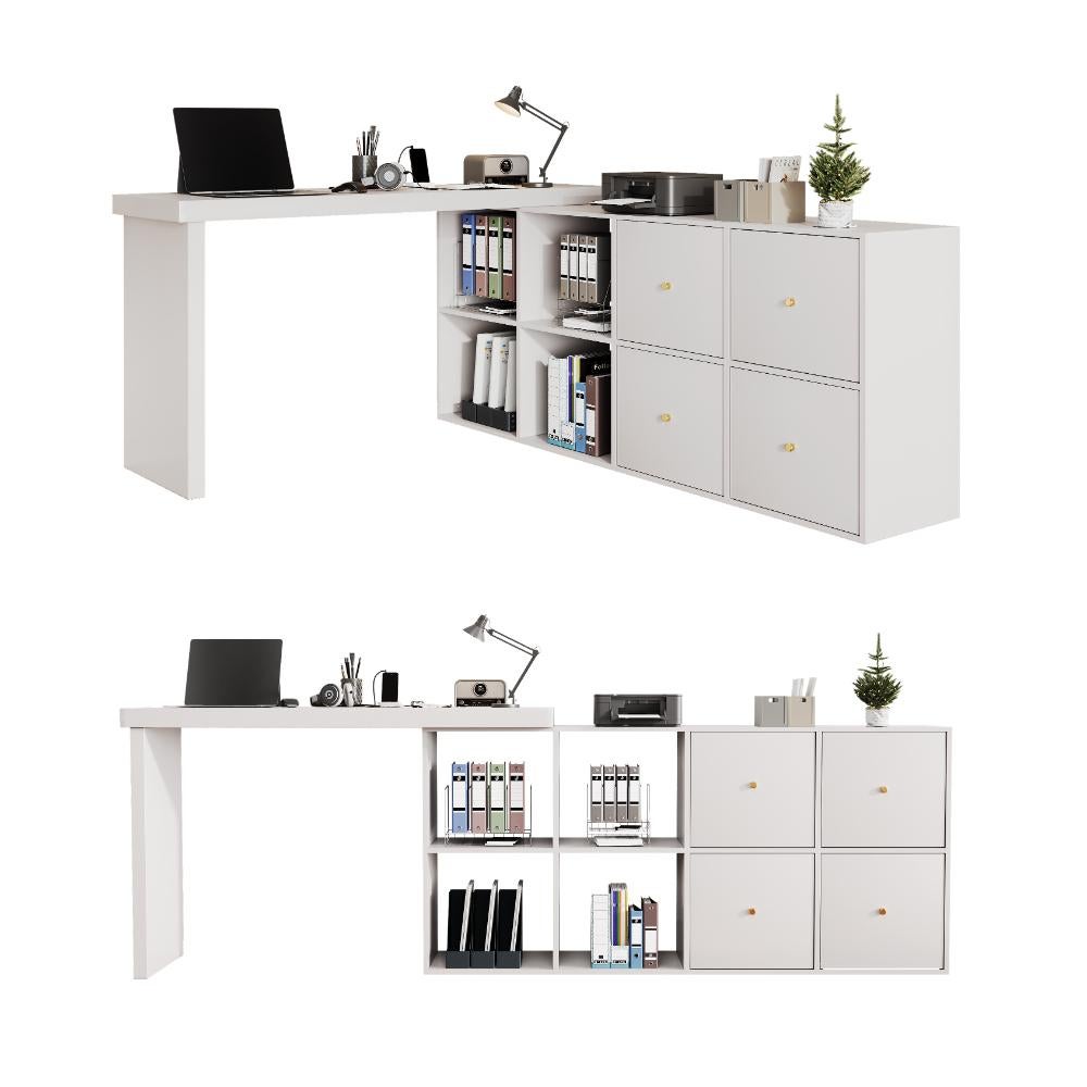Bureau d’angle 360° pivotant en MDF robuste 4 cm avec 4 tiroirs et 4 compartiments – modulable en L ou droit, espace rangement optimisé - 8