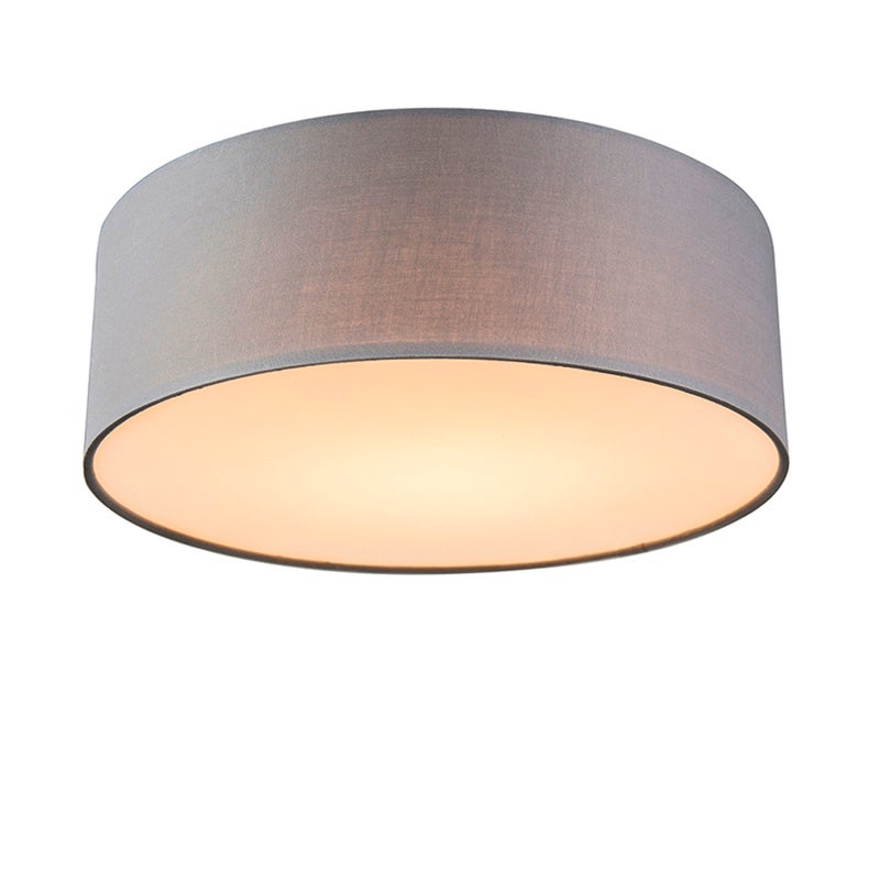 Qazqa nowoczesny plafon z tkaniny - Drum Led - szary, okrągły, led zintegrowana 10w zestawie, Integrated led, 3000k, ciepła