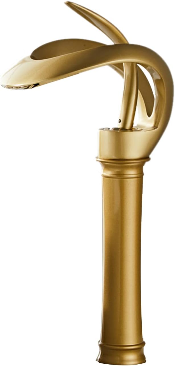 Złoty kran umywalkowy, kran wodospadowy z jednym uchwytem, kran łazienkowy do wody ciepłej/zimnej, mosiądz, wysoki styl.