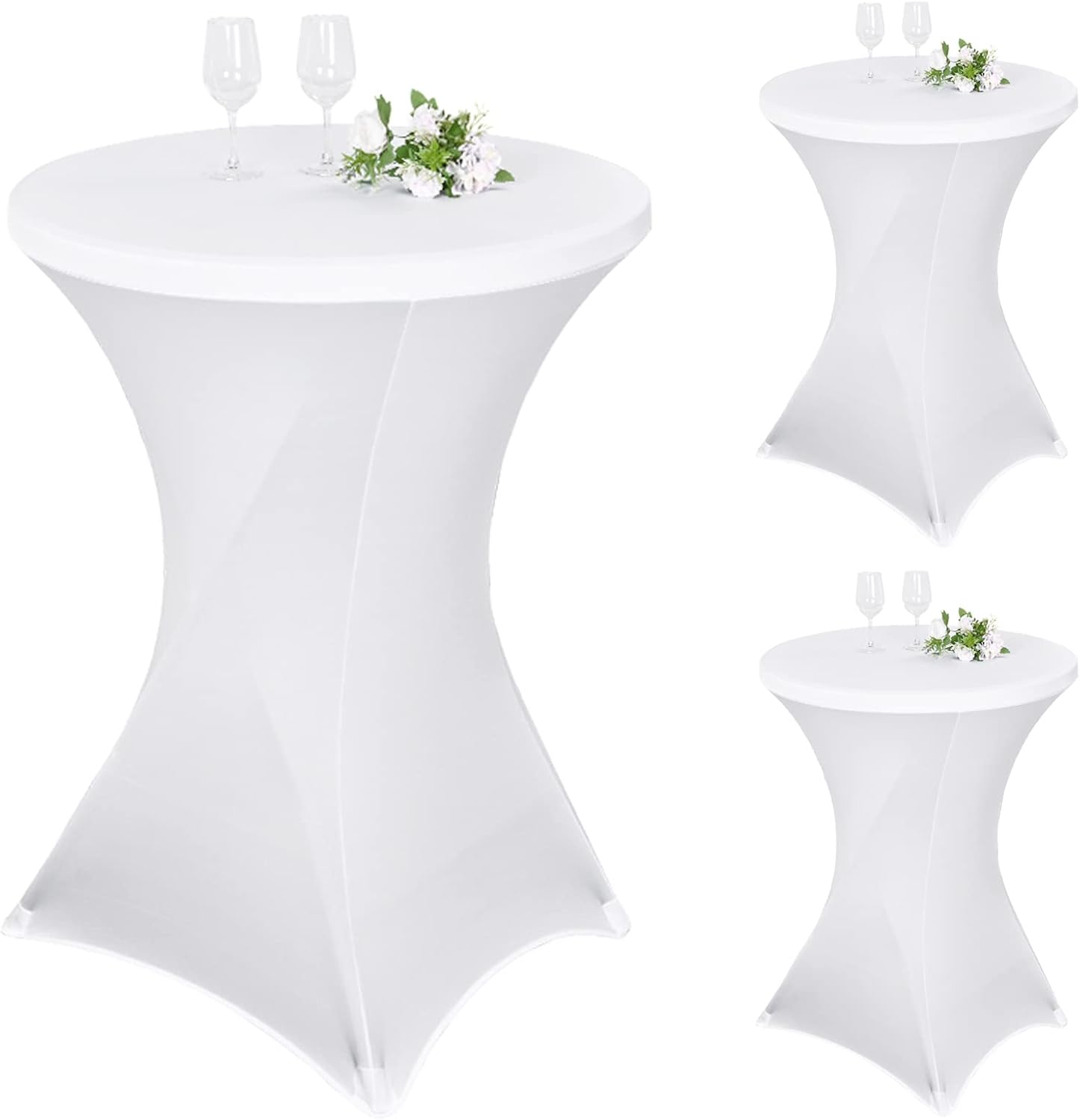 Zestaw 3 kwadratowych, narożnych obrusów koktajlowych z elastycznego spandexu, 80x110 cm, biały, dopasowany, wysoki stół, okrągły obrus koktajlowy na