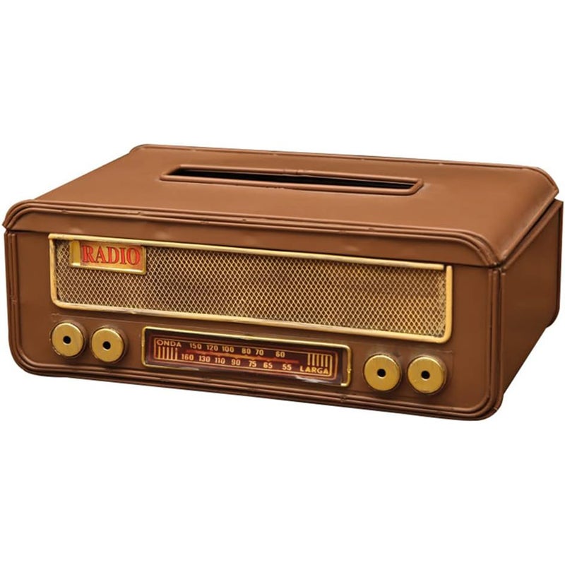 Pudełko na chusteczki w stylu retro, metalowe, w stylu radia, prostokątny dozownik chusteczek, uchwyt na chusteczki, osłona łazienkowa, 25 cm x 15 cm