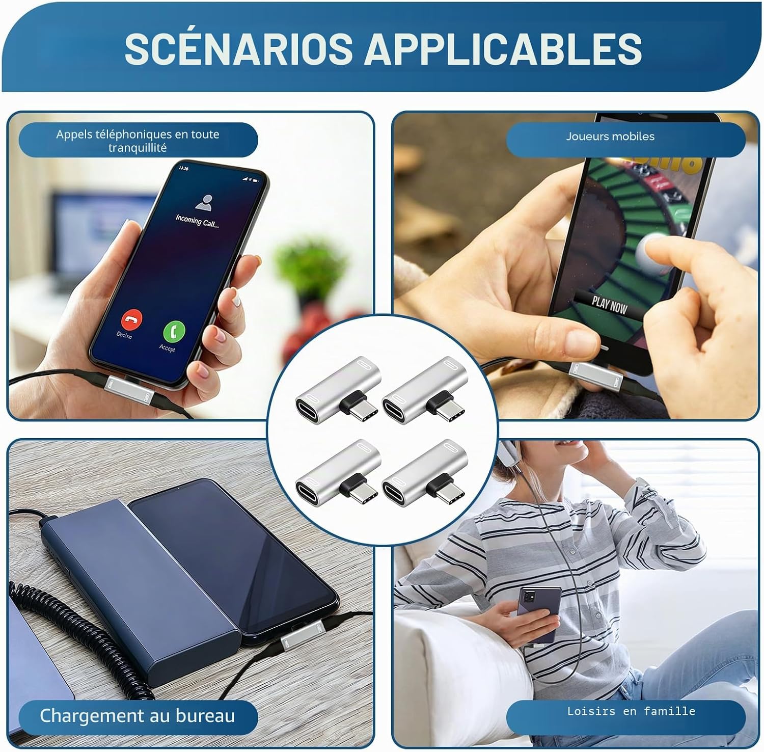 4 Pièces Répartiteur Double USB C 2 en 1, Adaptateur USB-C Audio et ...
