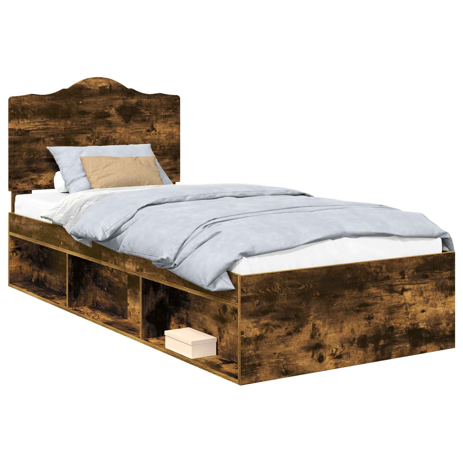 Cadre de lit avec tête de lit chêne fumé 75 x 190 cm en pin massif - 2