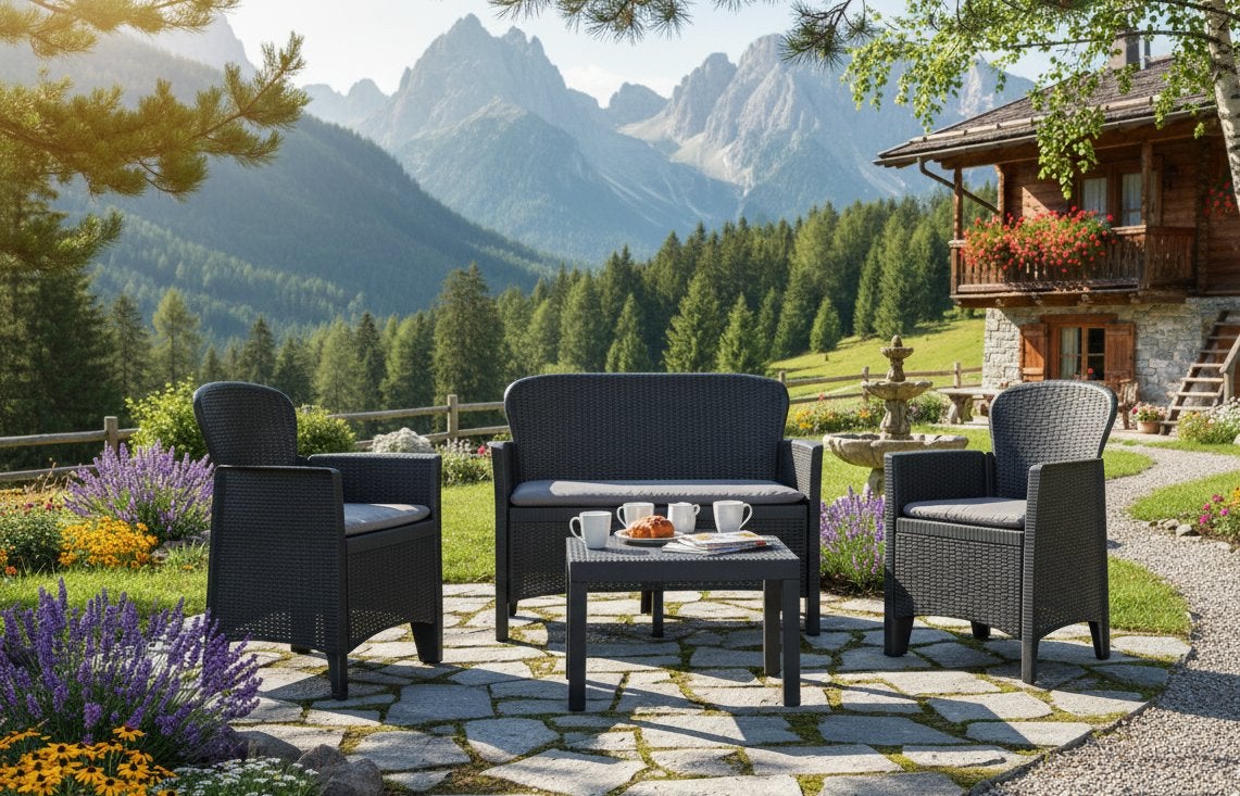 Salon bas de jardin en Plastique Noir 4 personnes - 7