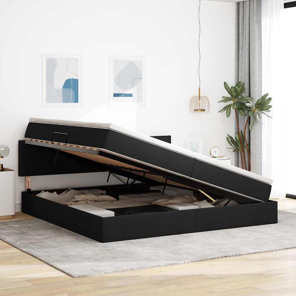 Lit avec rangement et matelas, en velours noir, pour la chambre, 200 × 200 cm - 4