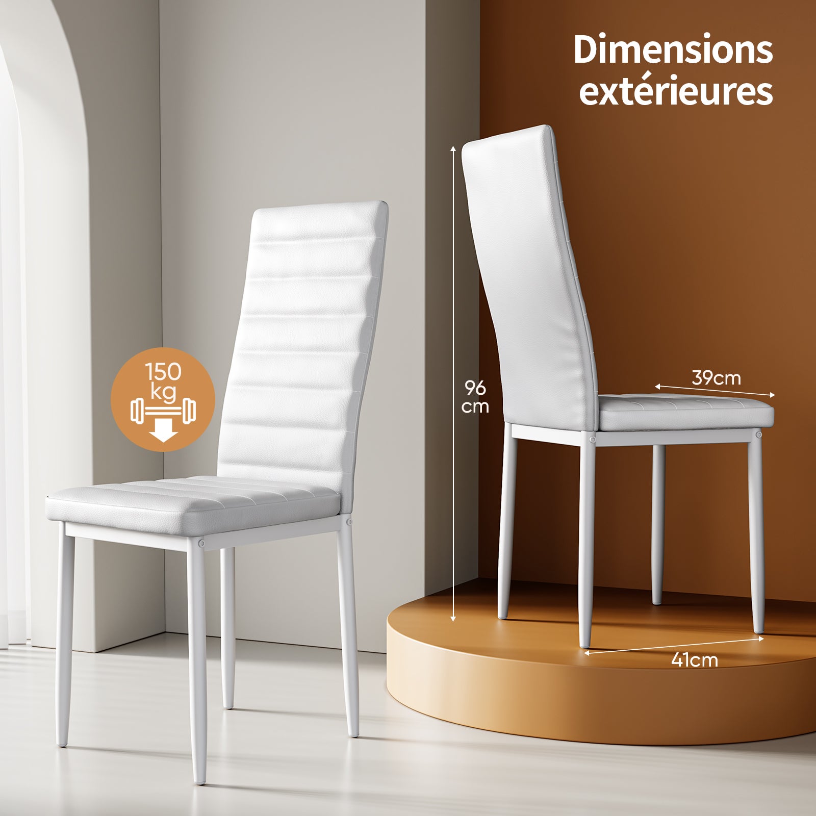 Set di 6 Sedie da Pranzo Moderne con Rivestimento in Pelle PU, Struttura Metallo e Piedini con Gomma Antiscivolo - Bianco per Interni Bealife - 3