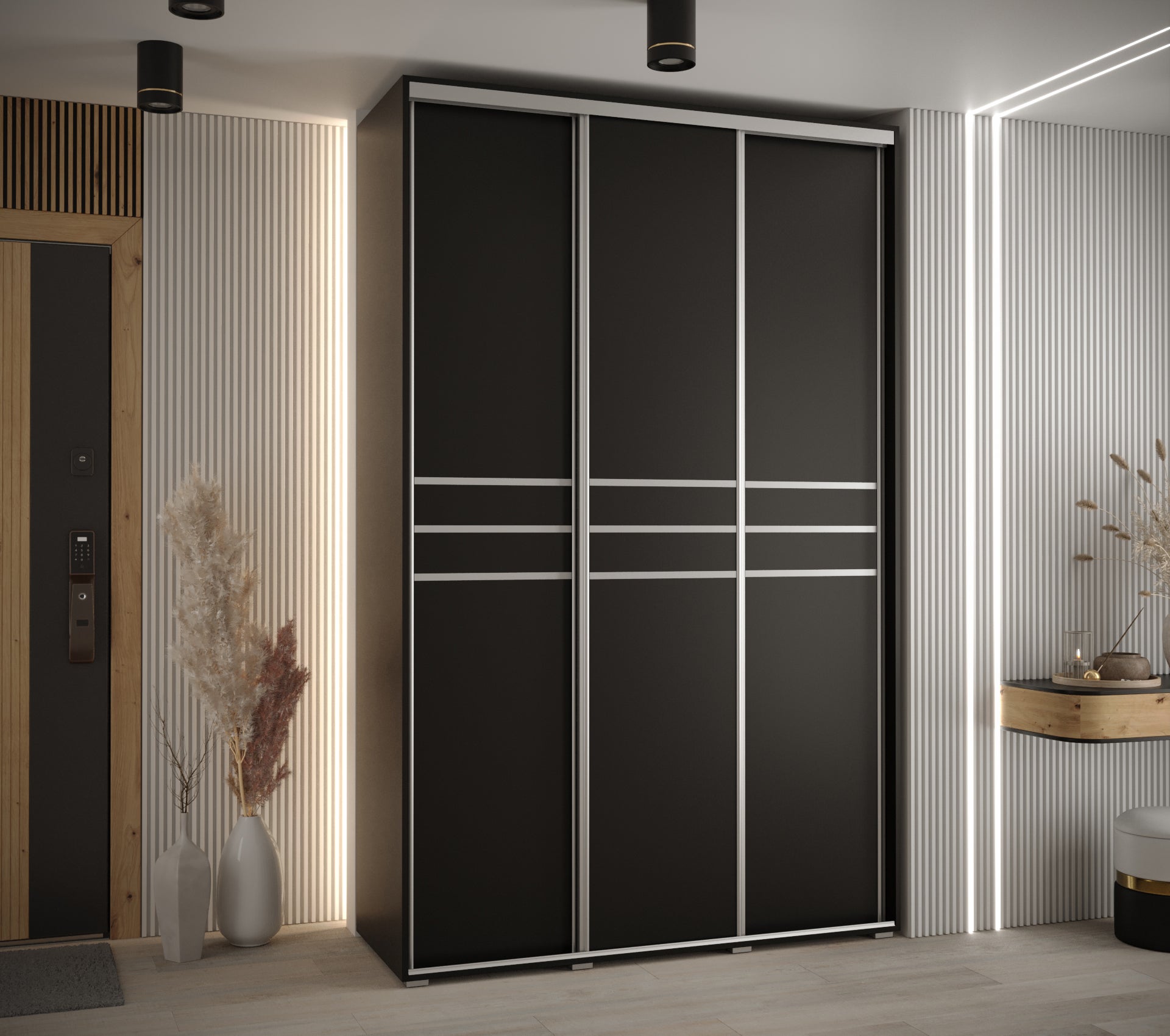Szafa przesuwna wysoka Davos 10 150 x 45 x 235,2 cm czarny + czarny + u. srebrny - Abiks Meble - 2
