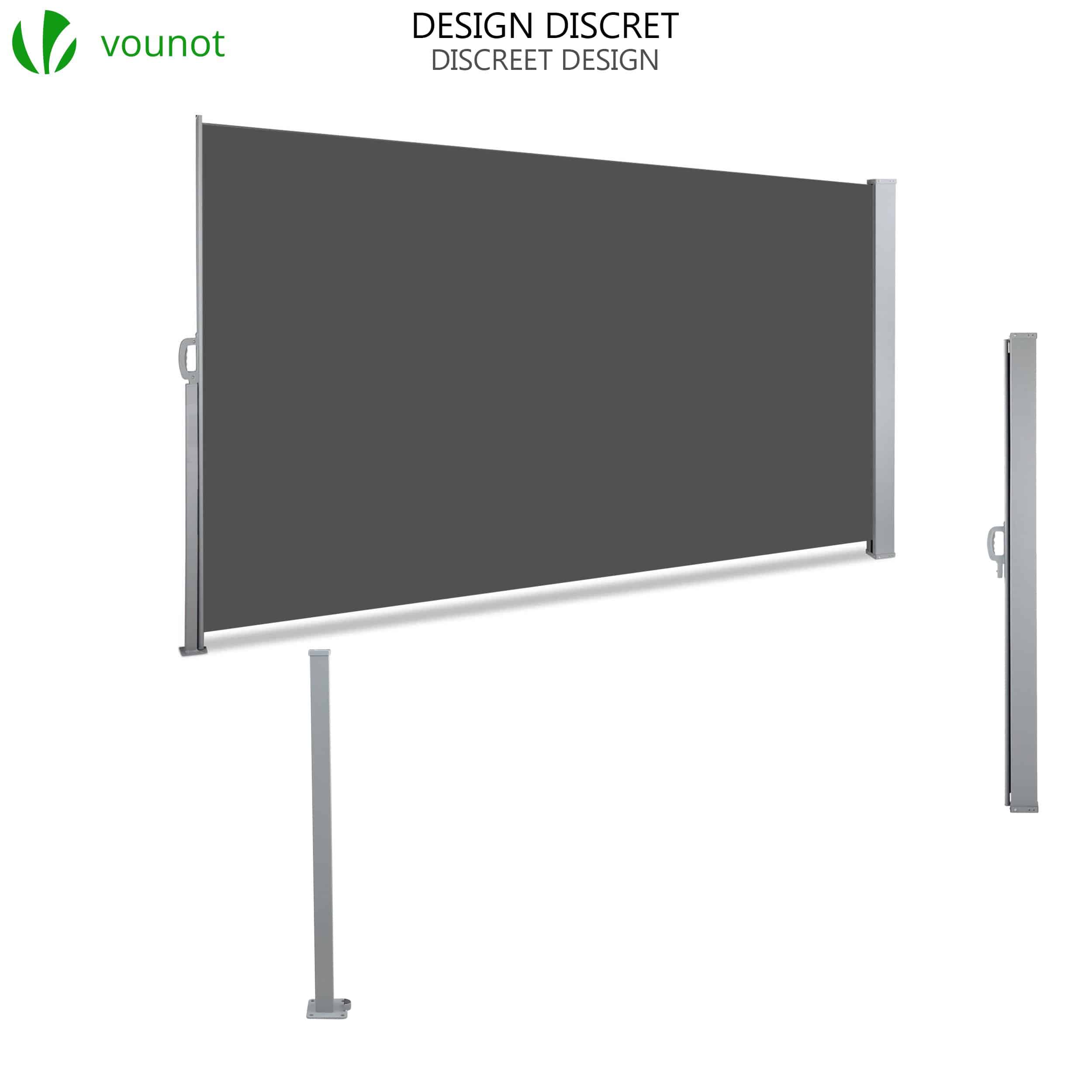 VOUNOT® Paravent extérieur rétractable 160x300cm avec housse de protection - gris - store latéral vertical brise-vue - 6