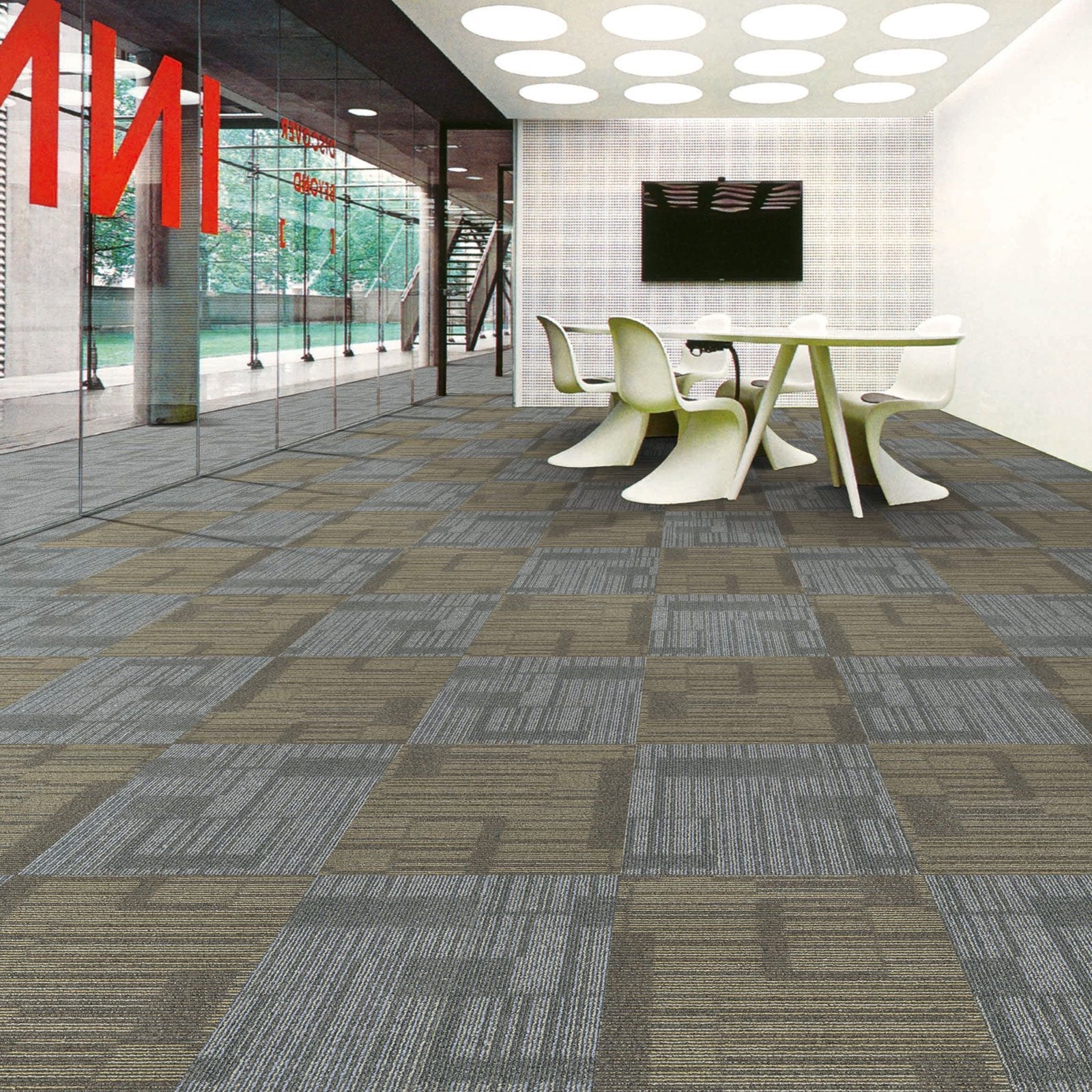 Dalles de moquette avec motifs, Autoposantes, Linz, Beige-gris, 50 x 50 cm - 5