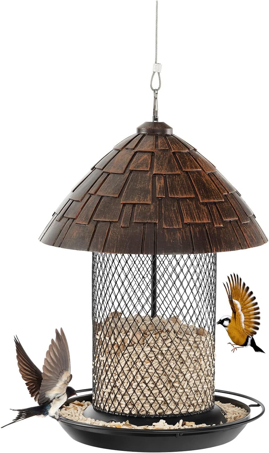 Odporna na Warunki Atmosferyczne Karmnik dla Ptaków, Metalowy Karmnik dla Ptaków o Dużej Pojemności 2 l i Otworami Drenażowymi