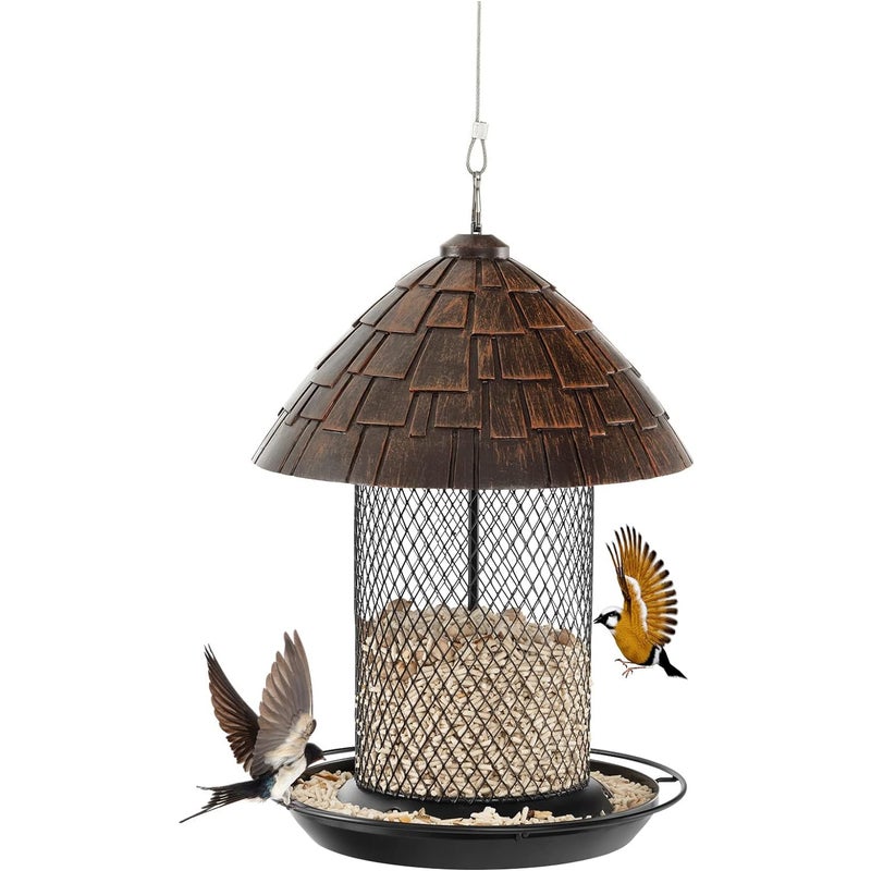 Odporna na Warunki Atmosferyczne Karmnik dla Ptaków, Metalowy Karmnik dla Ptaków o Dużej Pojemności 2 l i Otworami Drenażowymi