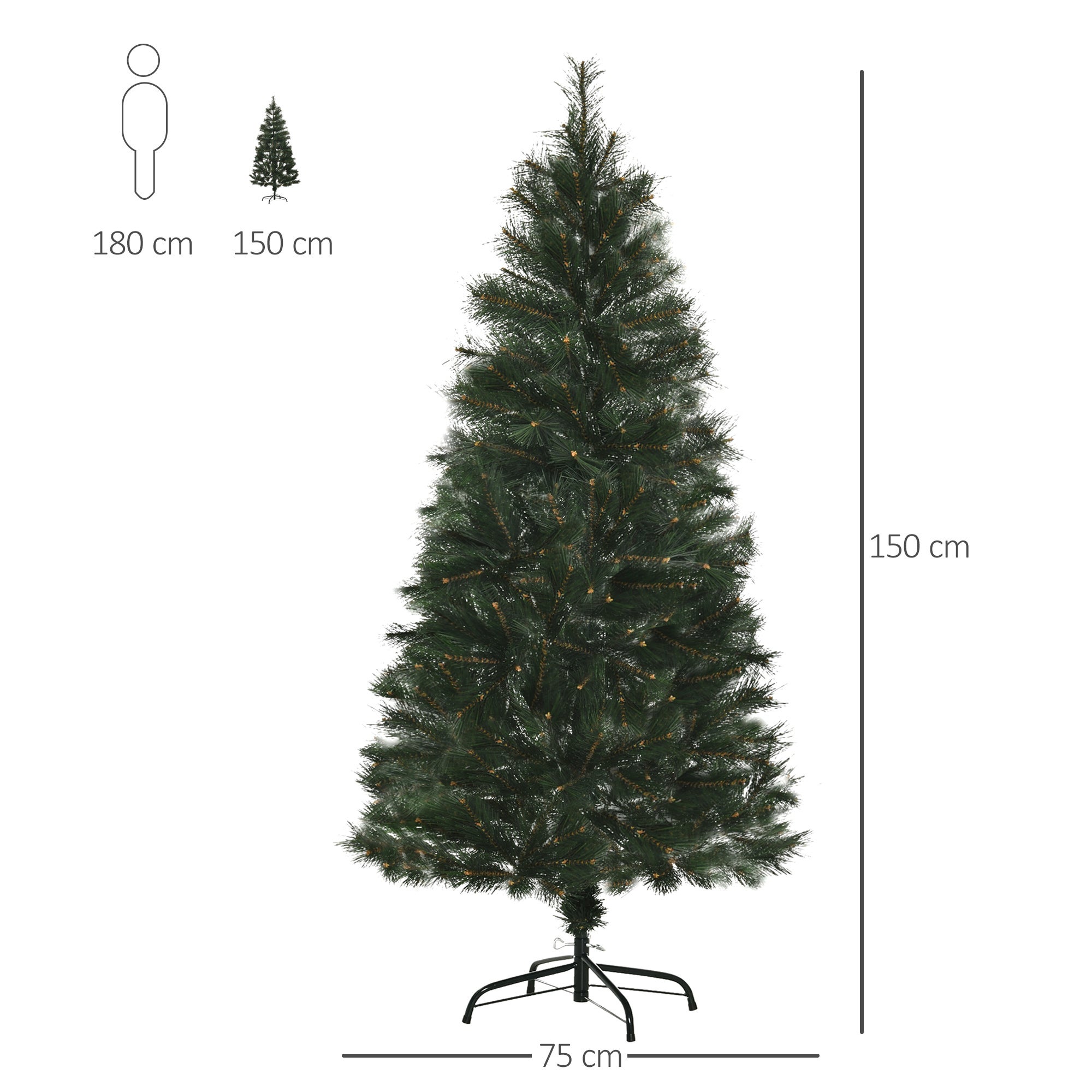 Árbol de Navidad HOMCOM PVC, Acero Verde Ø75x150 cm - 4