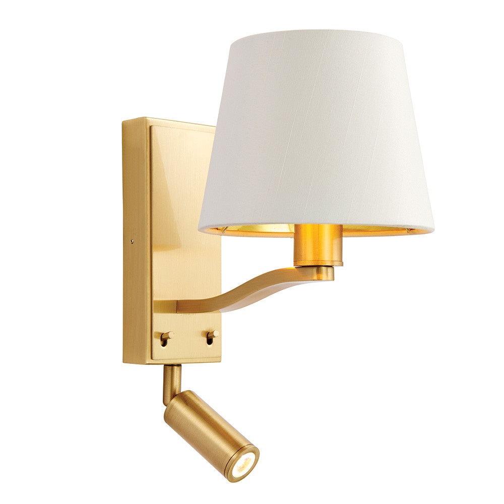 Kinkiet z włącznikiem HARVEY szczotkowany satynowany złoty 1xE14+LED zintegrowanyx15W metal wym:28,5x15x23cm IP20 Endon
