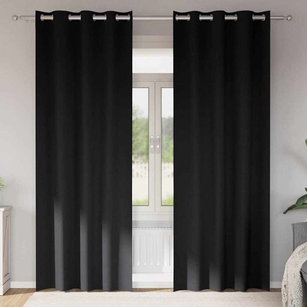 Firany blackout z kółkami 2 pcs Czarny 245 x 140 cm Poliester vidaXL