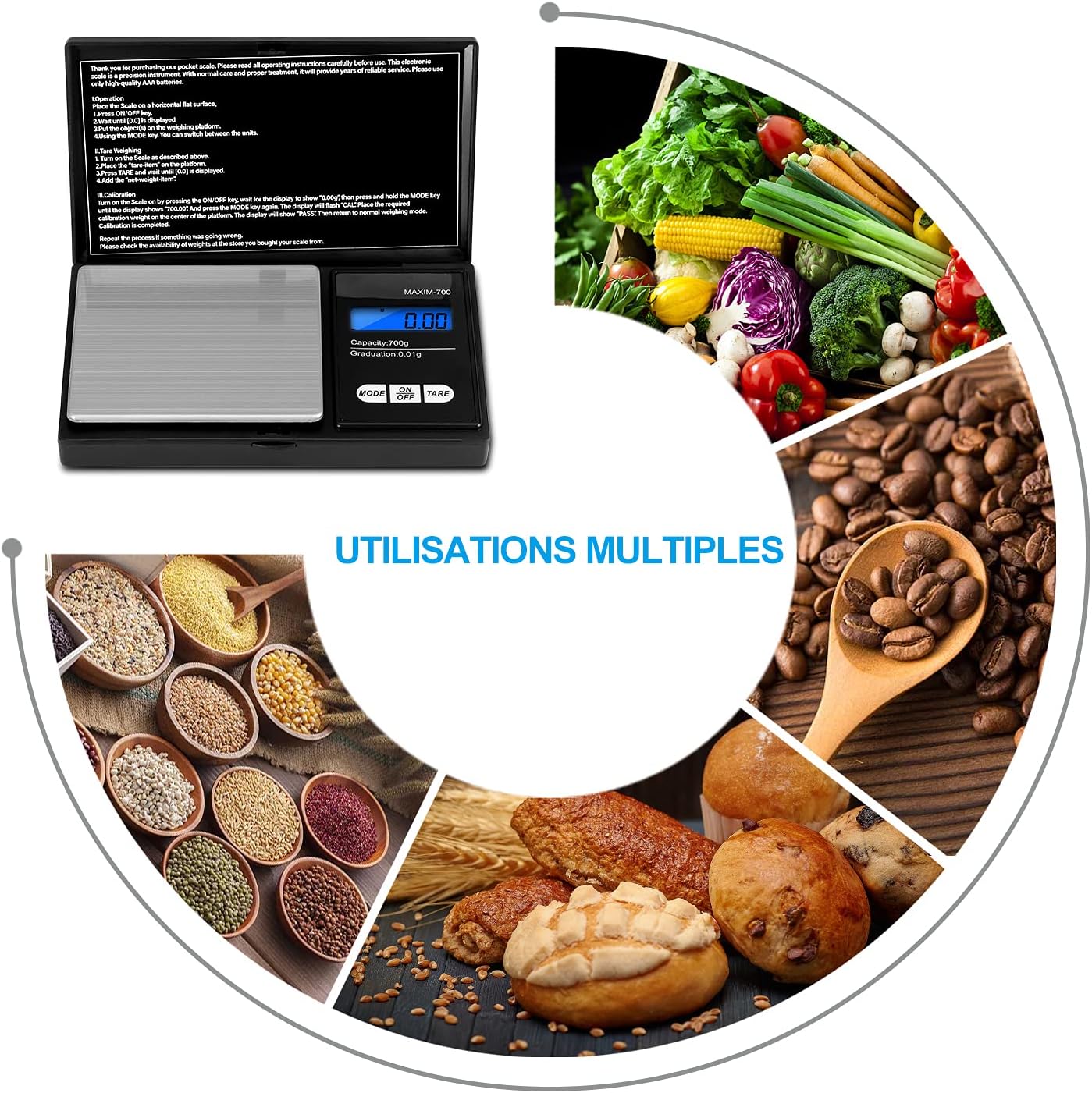Balances de Cuisine Précision 0.01g/500g - Écran LCD Rétroéclairé