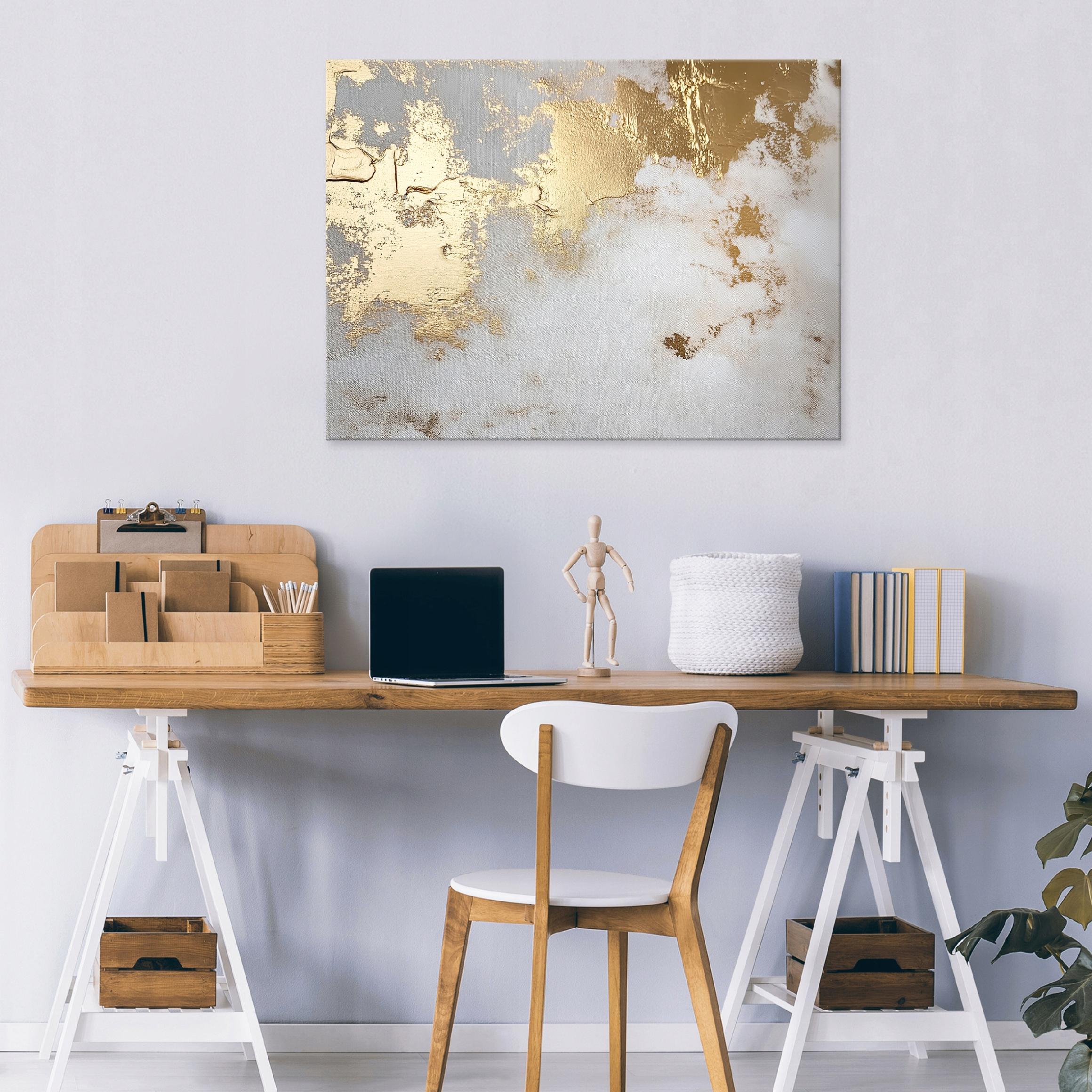 Impression sur toile abstrait or moderne 100x70 cm xxl Tableau Deco décoration murale intissée pour salon chambre cuisine - 2