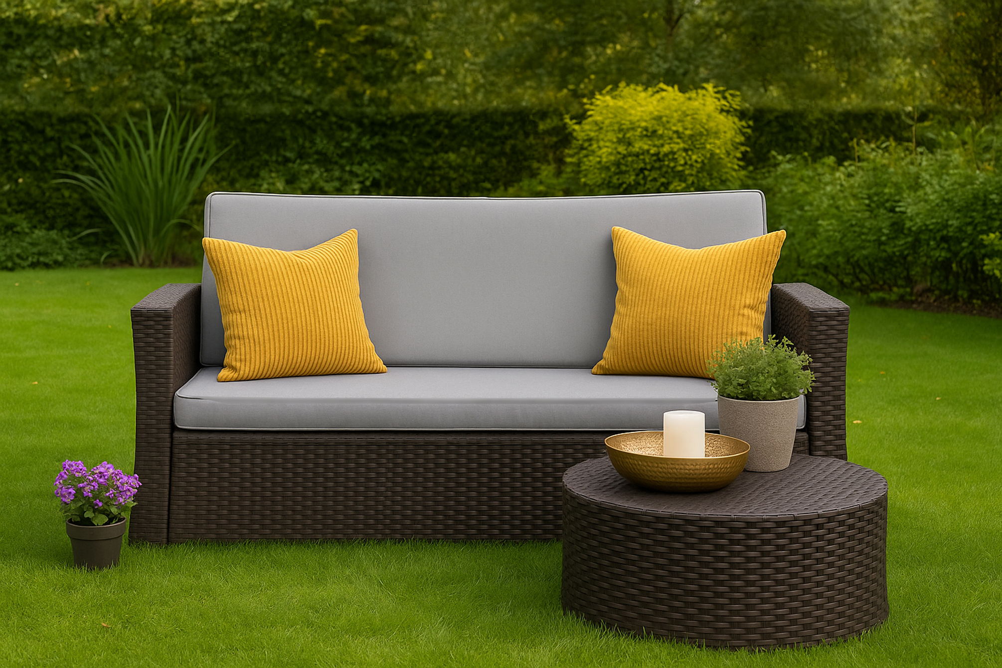 Poduszka ogrodowa na sofę rattanową 130x60x50cm poduszka na meble rattanowe jasna szara, poduszka na balkon taras, poduszki na meble ogrodowe - 5