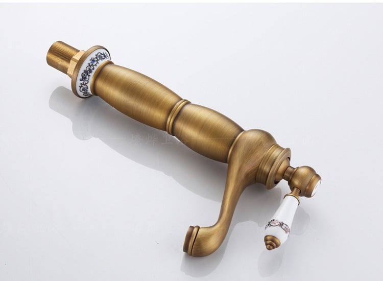 Kran w stylu retro do łazienki, bateria umywalkowa z ceramiczną rączką, jednouchwytowa bateria umywalkowa, wys. 29,5 cm, mosiądz G3/8 60 cm