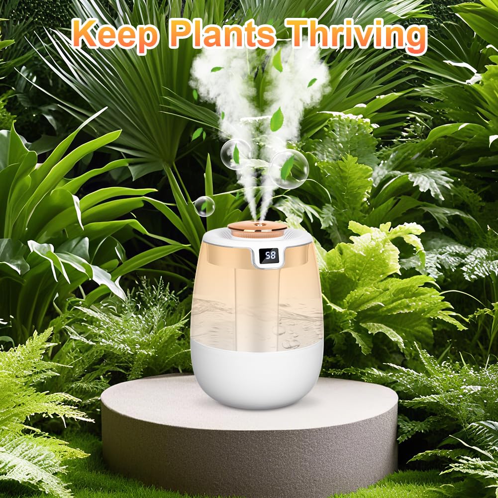 Humidificador para dormitorio - Humidificador de ambiente de 1.2 L con doble boquilla y luz nocturna, pantalla digital, 30 dB para oficina (blanco) - 9