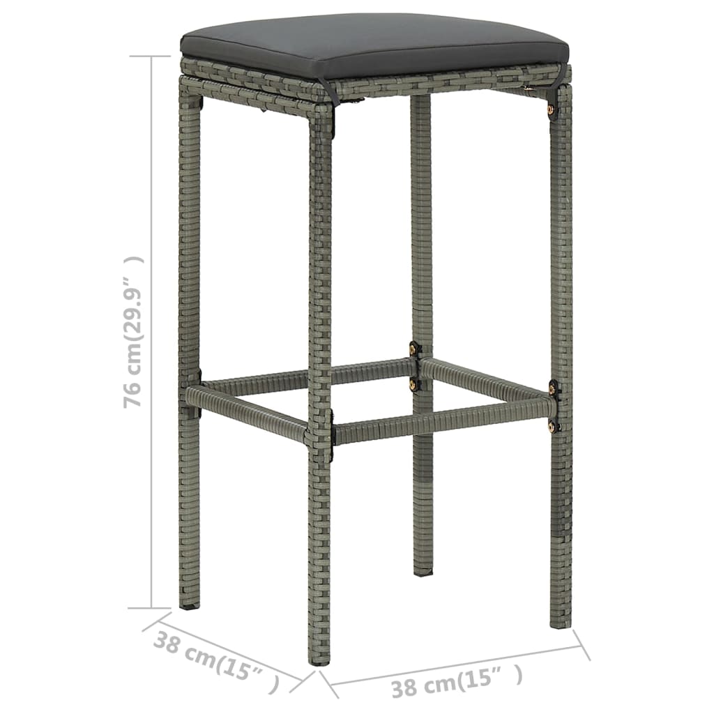 Tabourets de bar avec coussins 4 pcs Gris Résine tressée - 8