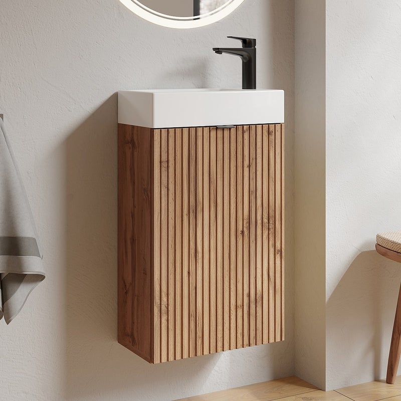 Szafka pod umywalkę ryflowana z dwustronnymi drzwiczkami naturalna jasna - wys. 60 x szer. 40 x gł. 22 cm - VAHIRA