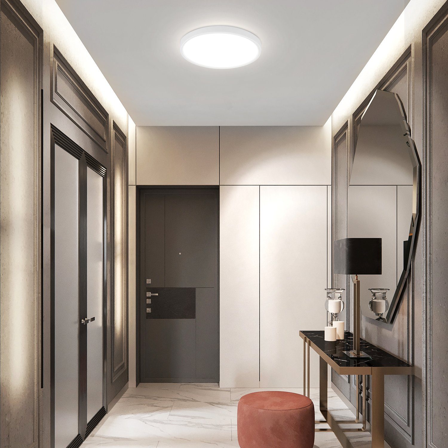 NETTLIFE Teto LED Cool White 15W, 22CM Okrągła lampa IP44, płaska biel, wodoodporna, lampa kuchenna do łazienki, korytarza, sypialni - 3