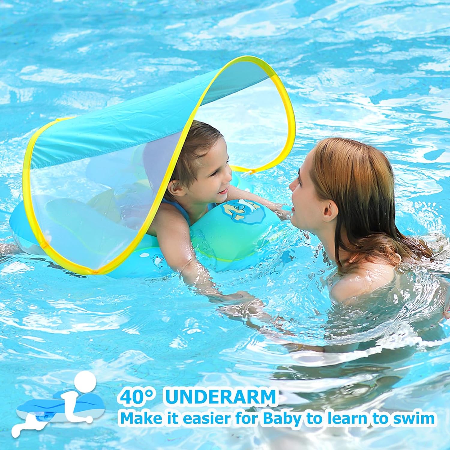 Boia para bebê, Boia para bebê de 3 a 12 meses, Boia para bebê de 1 ano e 6 meses, Boia para assento de bebê, Piscina rosa com capota - 5