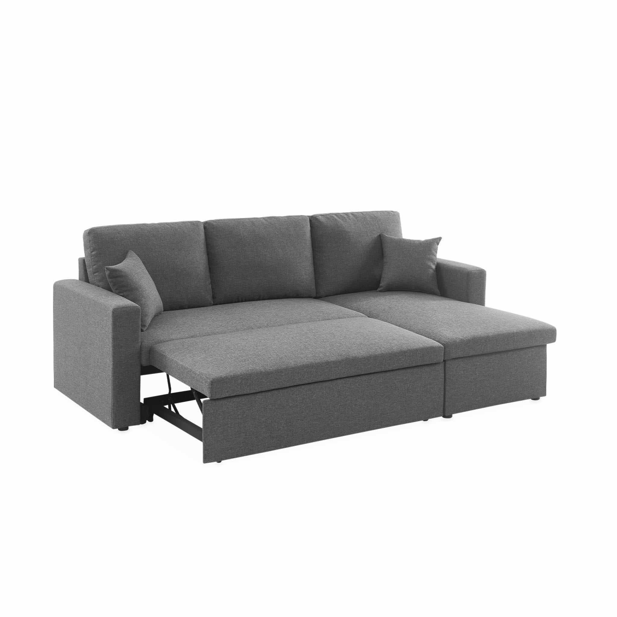 Canapé d'angle convertible en tissu gris chiné foncé - IDA - 3 places. fauteuil d'angle réversible coffre rangement lit - 8