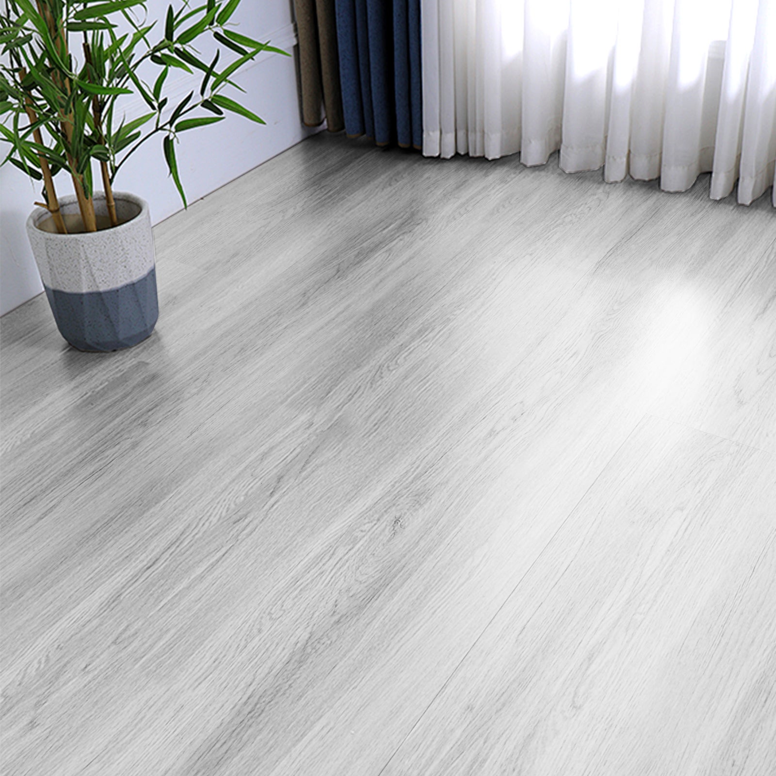 Piastrelle per Pavimenti in Vinile a Incastro VEVOR 1220 x 185 mm 10 Pezzi Spessore 5,5 mm con Venature del Legno Grigio Chiaro per Cucina,Sala da Pr - 8