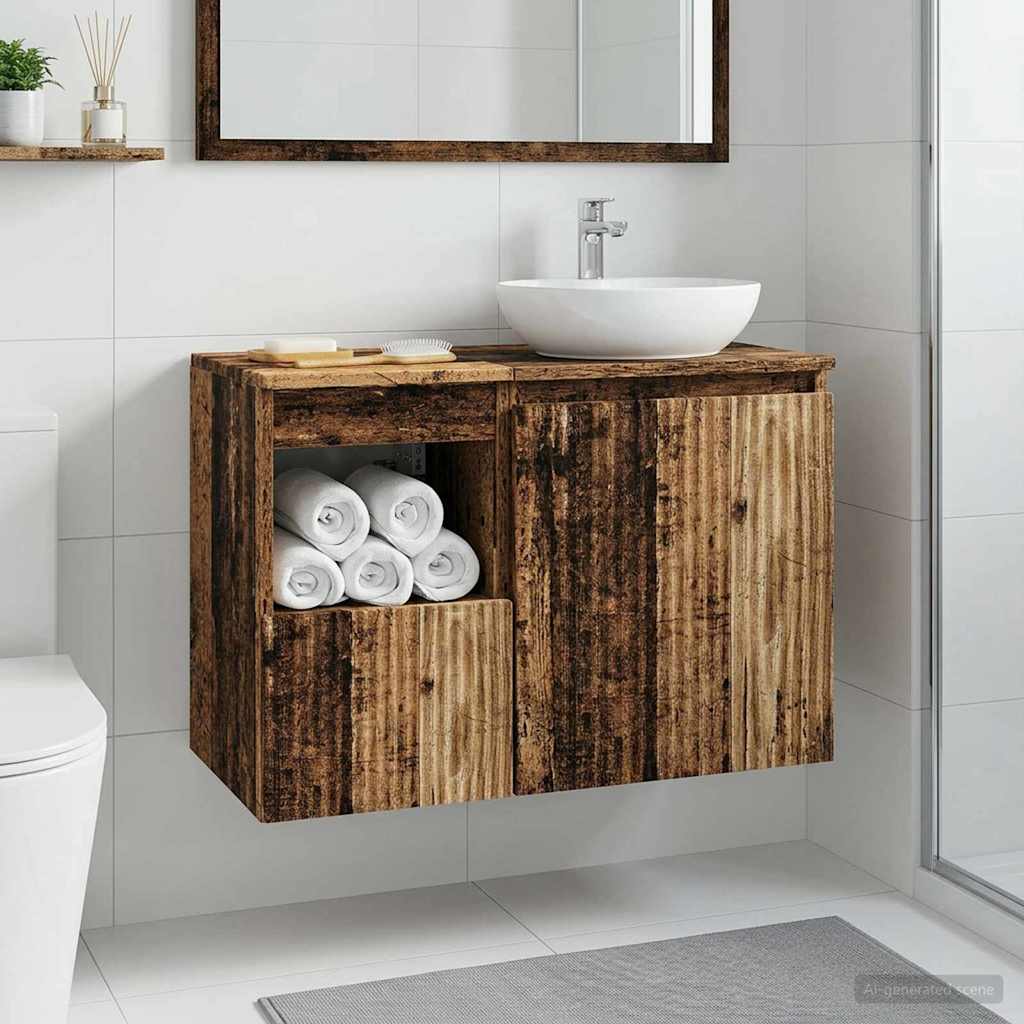 Mueble de baño de madera envejecida, 30 × 41 × 50 cm
