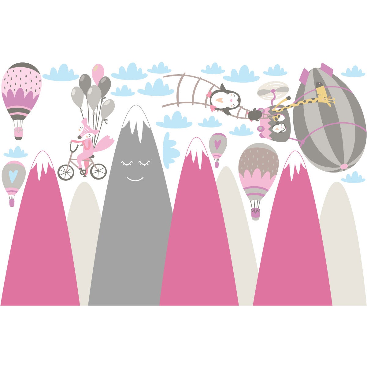 Adesivo bambino di montagna scandinavo animali felice - Sticker adesivo - adesivi murali - 120x180cm - 4