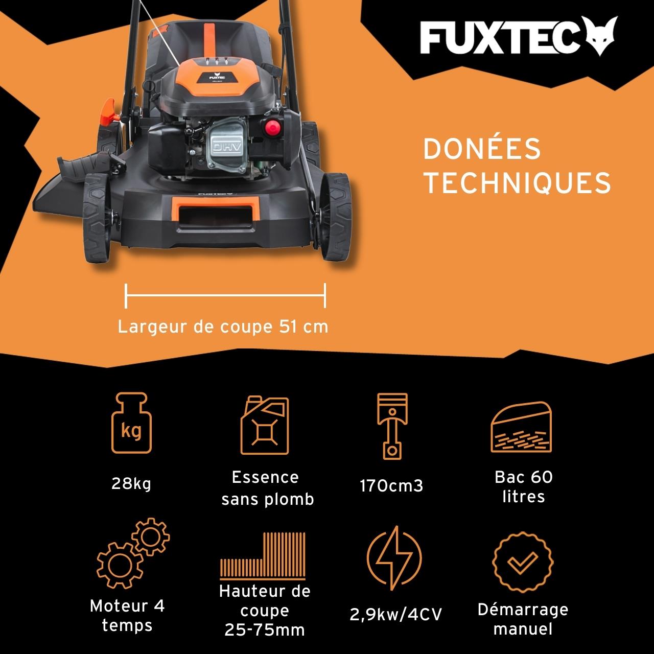 Tondeuse à gazon thermique autotractée FUXTEC FX-RM5170 – 51 cm – 170 cm³ – Bac 60 L – Easy Clean - 2