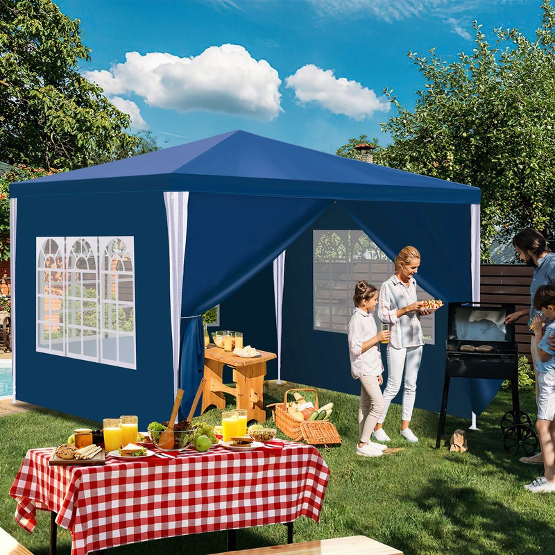 Carpa pabellón de 3 x 3 m, impermeable, para jardín, para fiestas, cerveza, color azul - 5