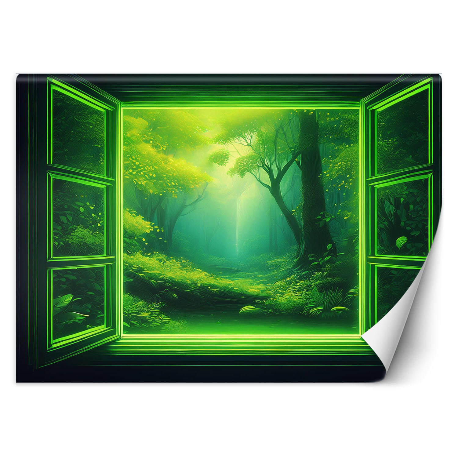 Poster fenêtre trompe œil vue sur la forêt Poster fenêtre trompe œil vue sur la forêt
