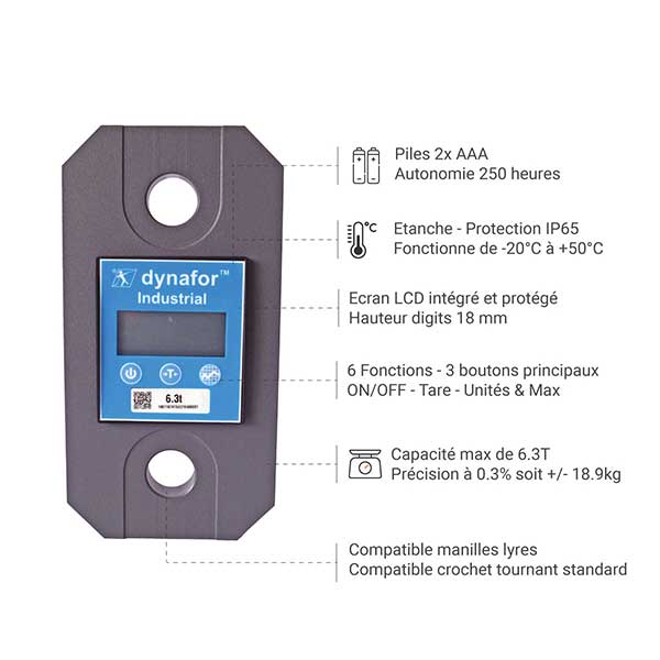 Dynamomètre électronique haute précision - Cap. 6,3 tonnes - LLZ2-6.3 - 3
