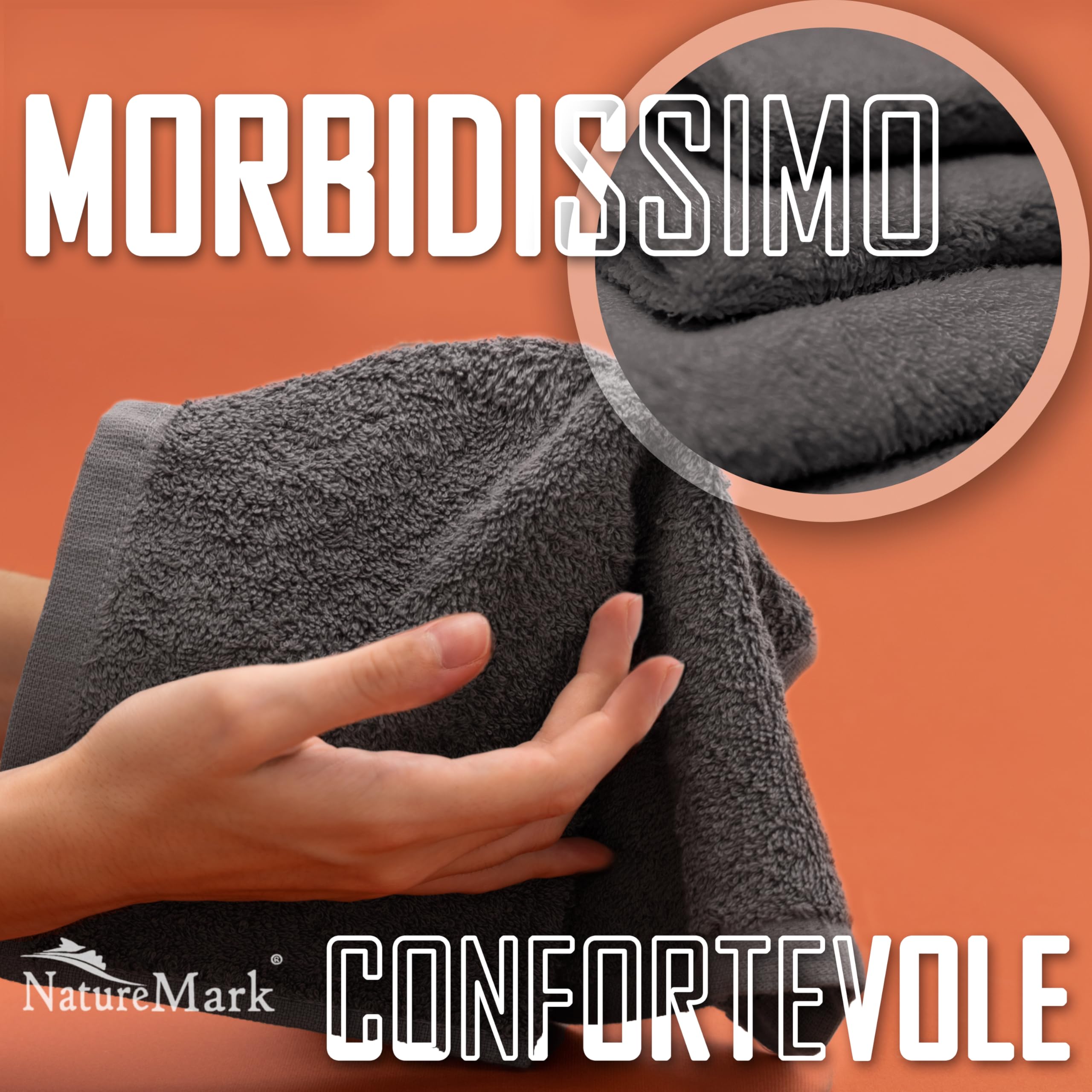 NatureMark Confezione da 10 salviette in spugna, in 100% cotone, da 30 x 30 cm, asciugamani per il viso, Grigio antracite - 4