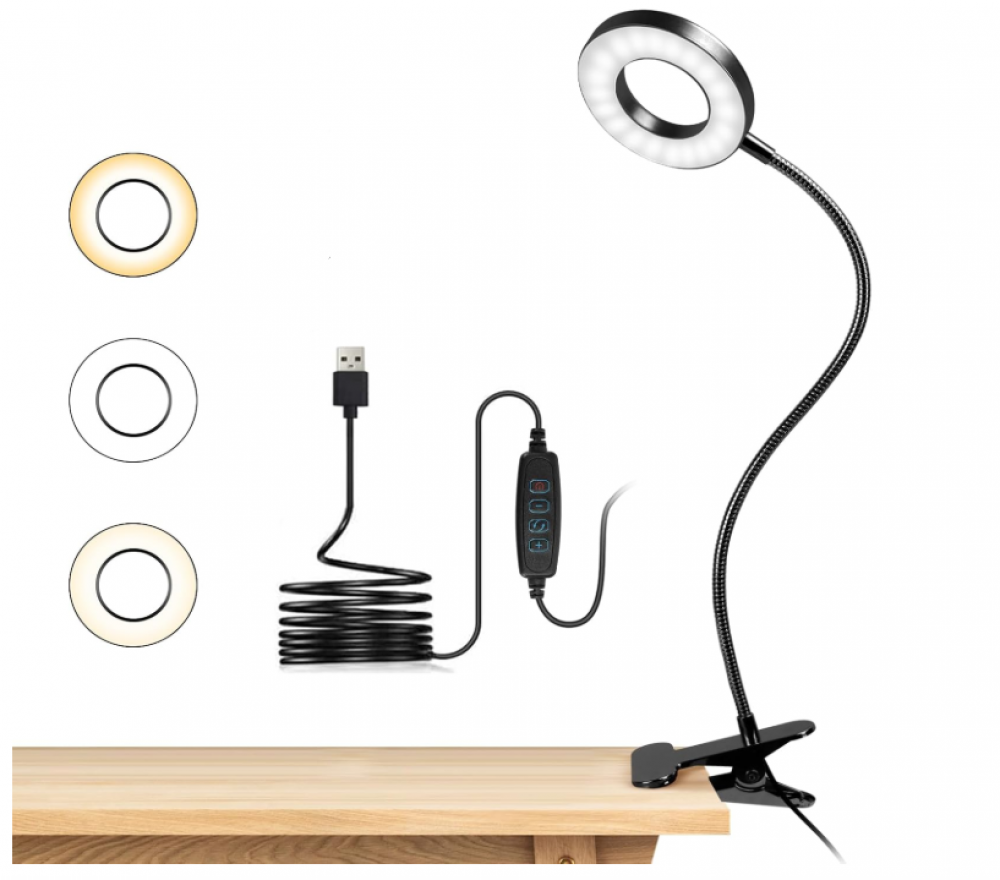 Czarna lampka biurkowa LED, elastyczna lampka do czytania 360°, 3 tryby oświetlenia i 10 poziomów jasności, lampka LED USB do nauki i pracy