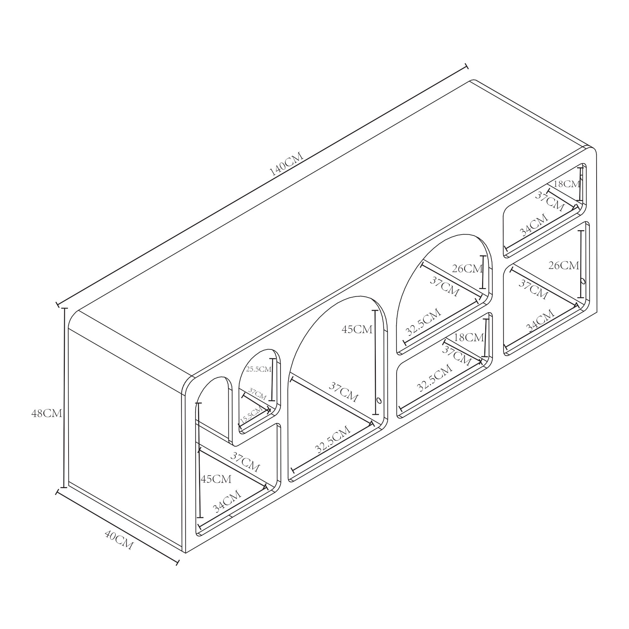 Meuble TV Vågå 140 x 40 x 48 cm blanc [en.casa] - 4